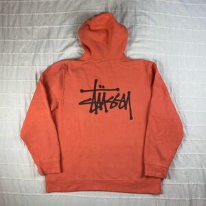 Vintage Stussy Hoodie  Men's XL Orange Made In USA Big Logo Pullover Sweatshirt